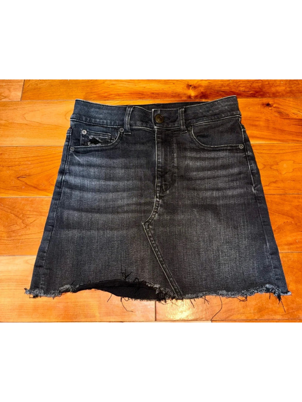 American Eagle black jean mini distressed skirt size 2